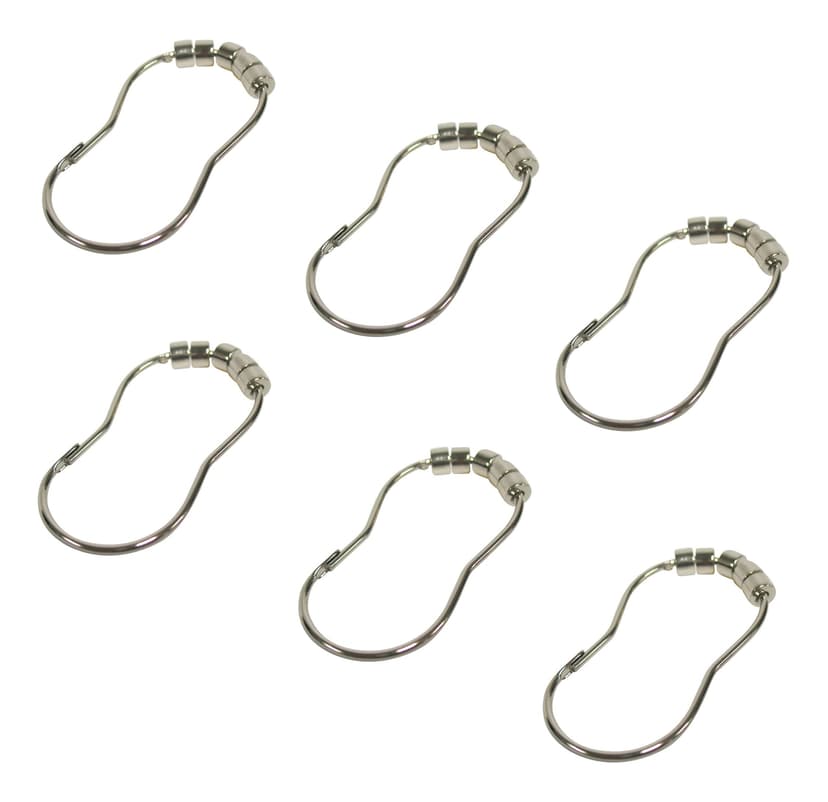 For Living Roller Design Shower Curtain Metal Hooks, Chrome, 12-pk
