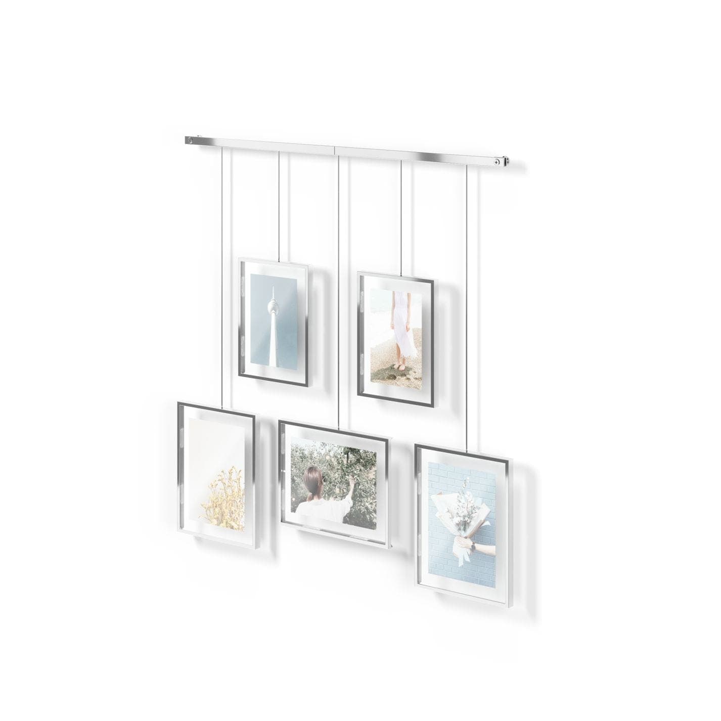 Umbra Exhibit 5-Image Hanging Photo Display Frame, Chrome, 27.3 x 31.2 x 1.2-in