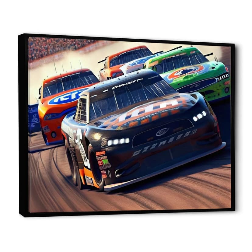 Designart Stock Car Racing Last Lap III Canvas Wall Art, Yellow, 20-in x 12-in