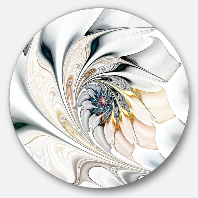 Designart White Vortex Floral Art Large Floral Metal Circle Wall Art, White, 23-in Diameter