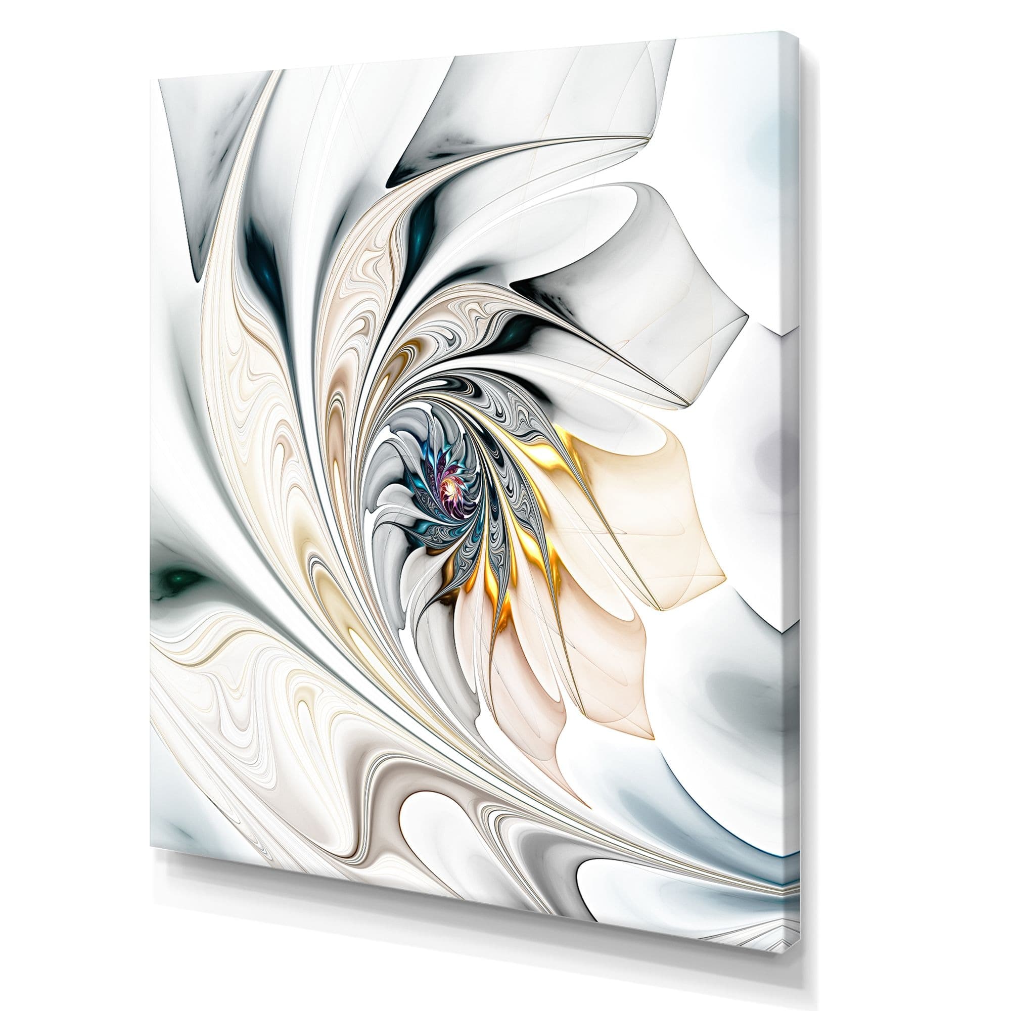 Designart White Floral Vortex Large Wall Art Canvas, White, 30-in x 40-in