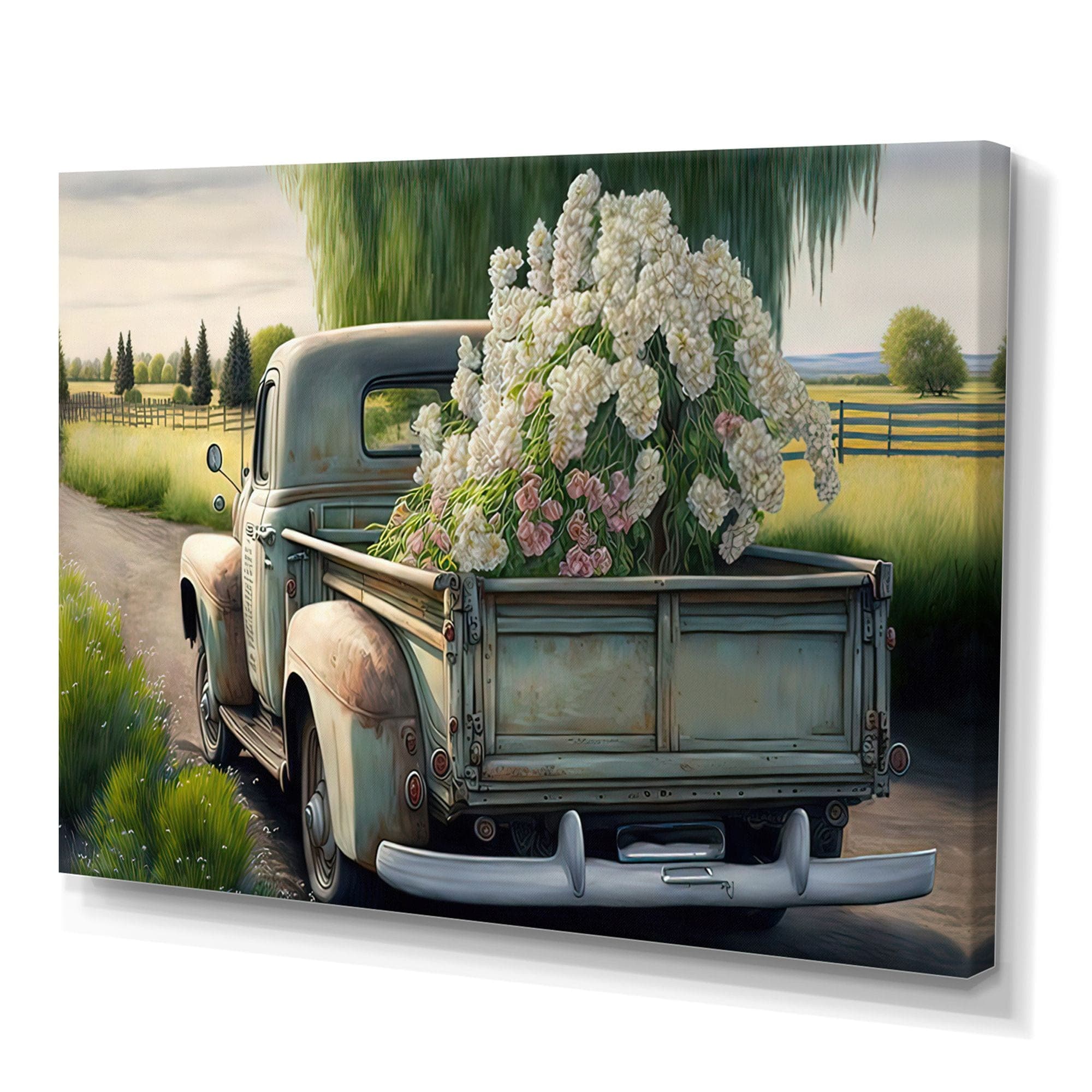 Designart Barn Flower Delivery Truck VI Canvas Wall Art, 32-in x 24-in