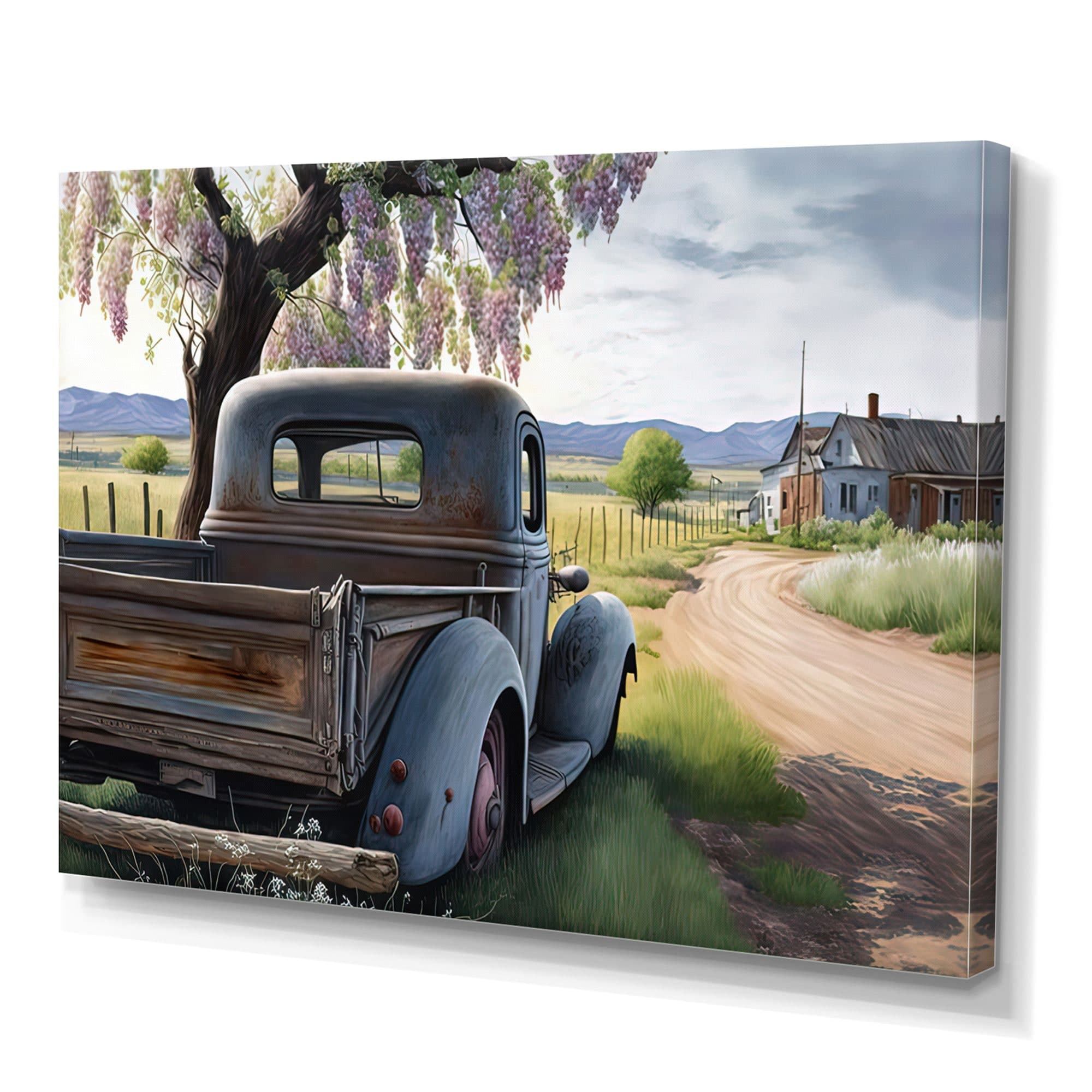 Designart Old American Truck In Barn IV Canvas Wall Art, 40-in x 30-in