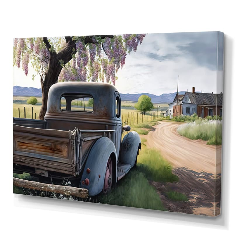 Designart Old American Truck In Barn IV Canvas Wall Art, 40-in x 30-in
