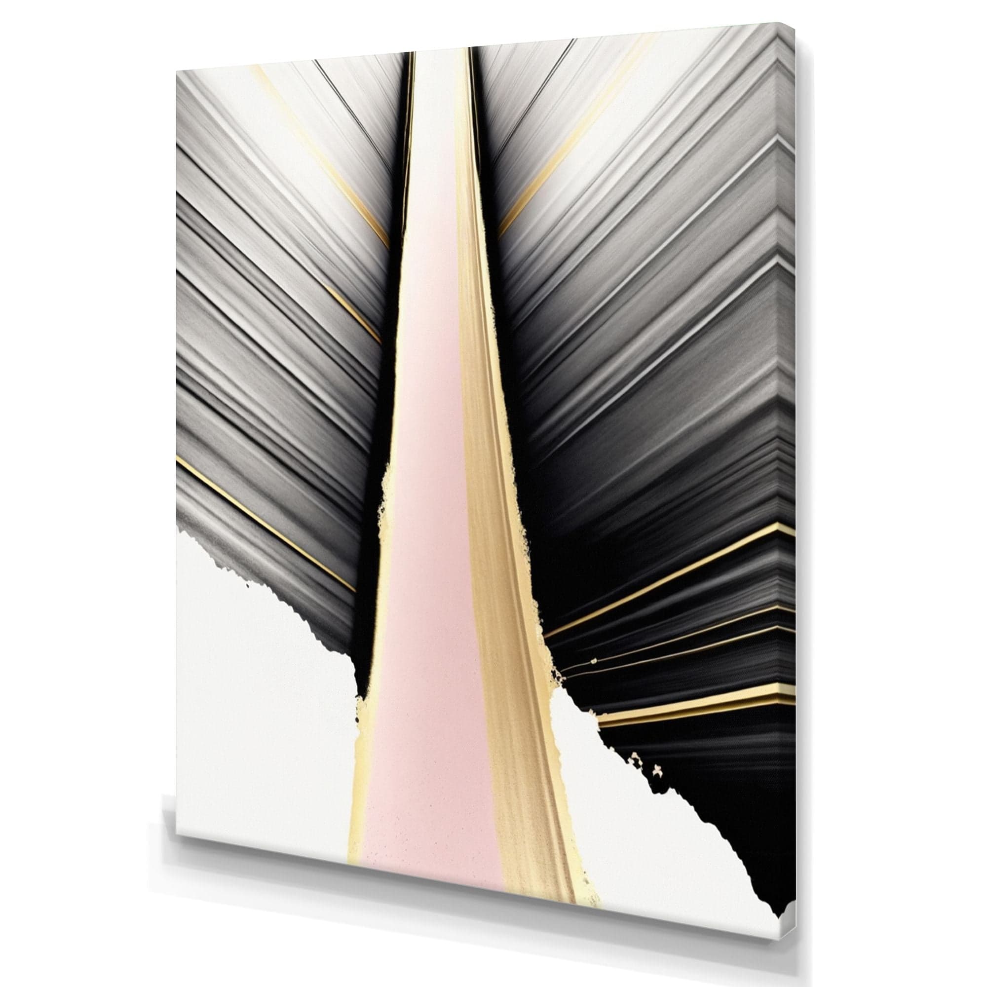 Designart Minimalism Pink And Gold Cubic Fusion VIII Canvas Wall Art, Gold, 34-in x 44-in