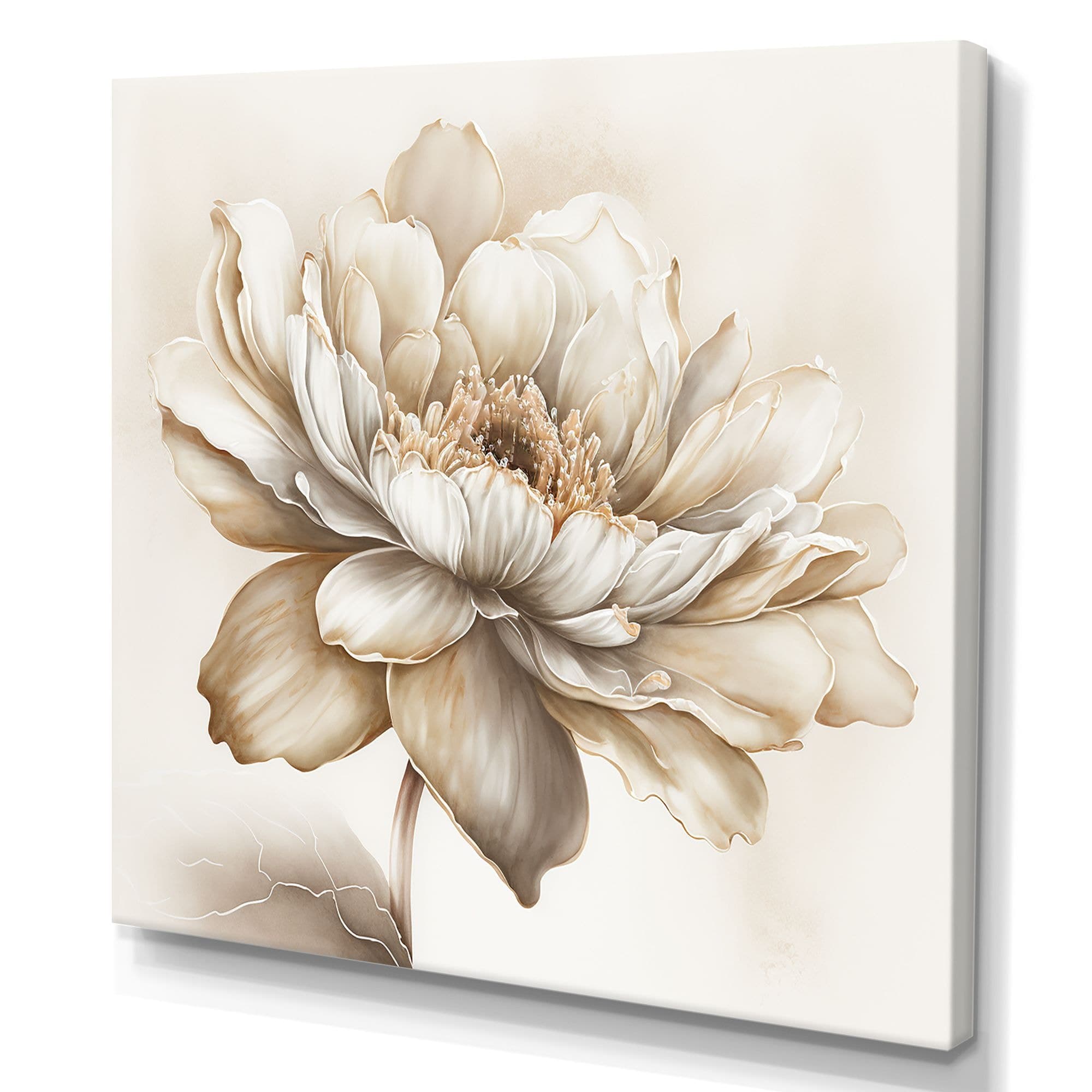 Designart Indigold Beige Flower I Canvas Wall Art, 16-in x 16-in