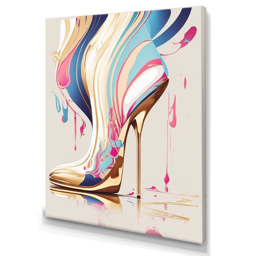 Designart Pink & Blue Art Deco High Heel Boots I Canvas Wall Art, 30-in x 40-in