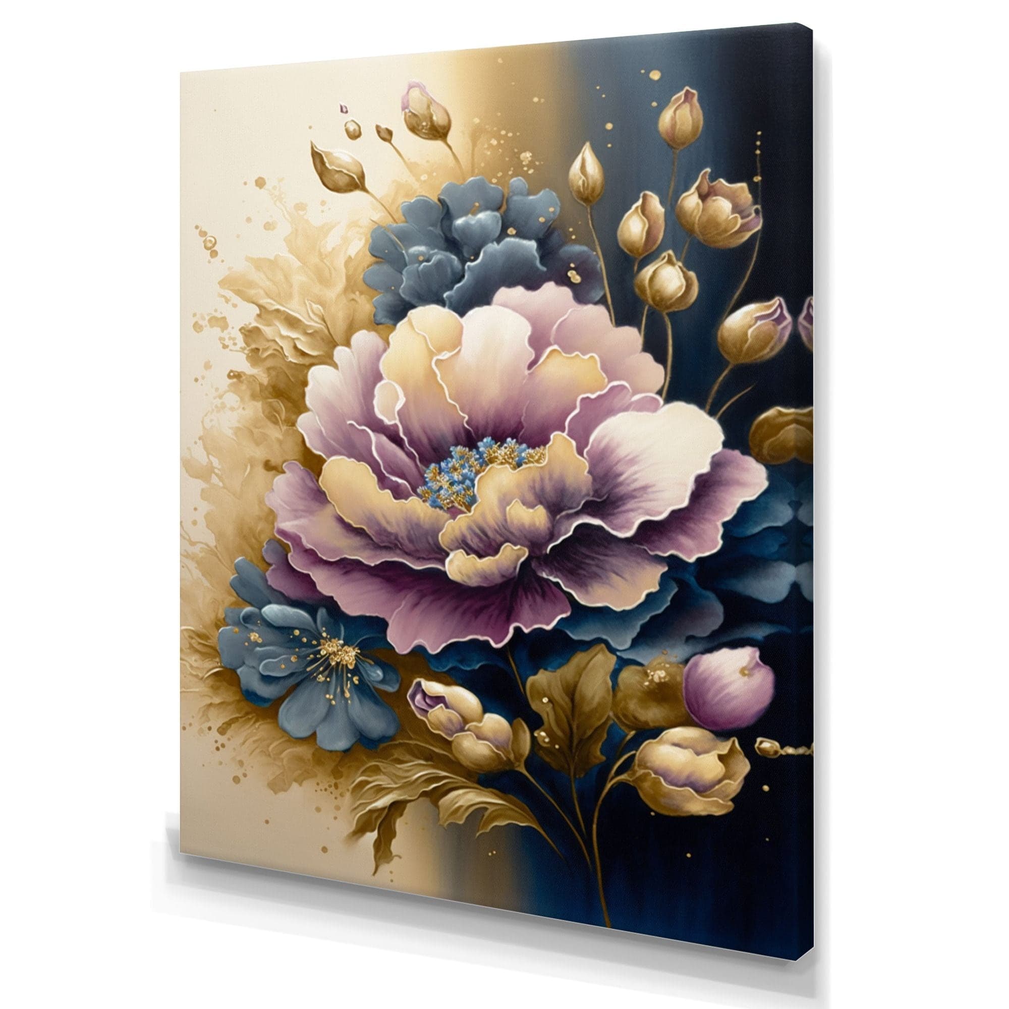 Designart Purple & Blue Watercolor Flowers I Canvas Wall Art, 12-in x 20-in