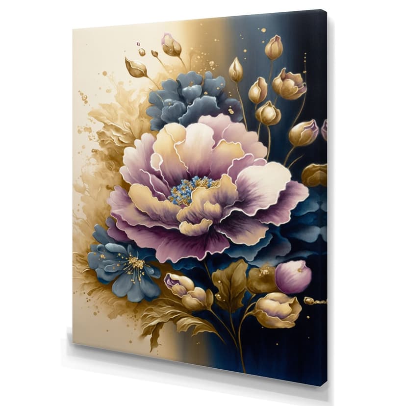 Designart Purple & Blue Watercolor Flowers I Canvas Wall Art, 12-in x 20-in