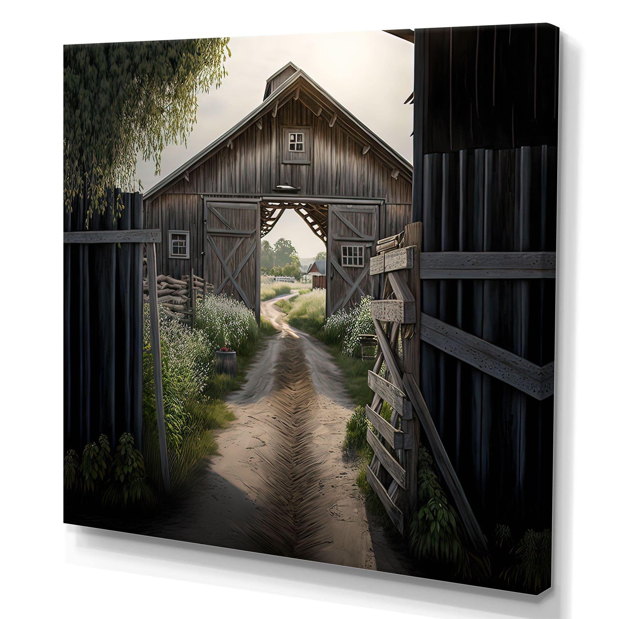 Designart Picturesque Winding Path & Barn I Canvas Wall Art, 24-in x 24-in