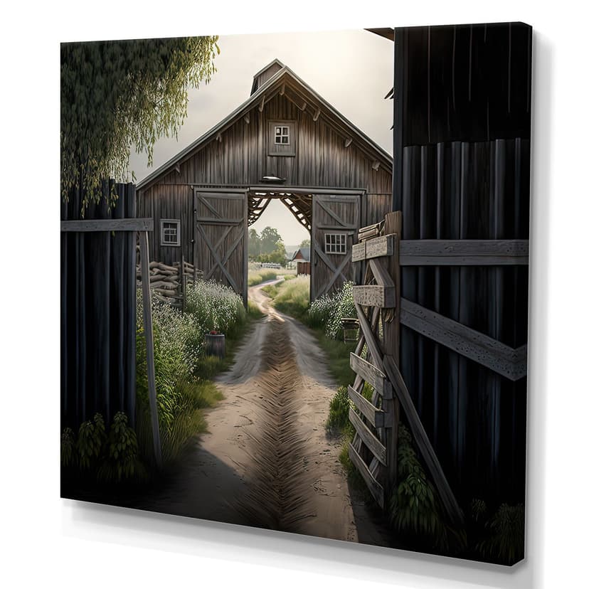 Designart Picturesque Winding Path & Barn I Canvas Wall Art, 24-in x 24-in