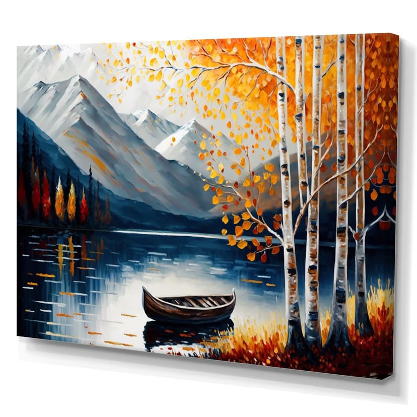 Designart Canoe On A Lake In Fall II Canvas Wall Art, 20-in x 12-in