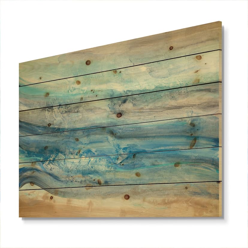 Designart 'Ocean Waves' Nautical Canvas Print Wall Art on Natural Pine Wood, 32-in x 24-in