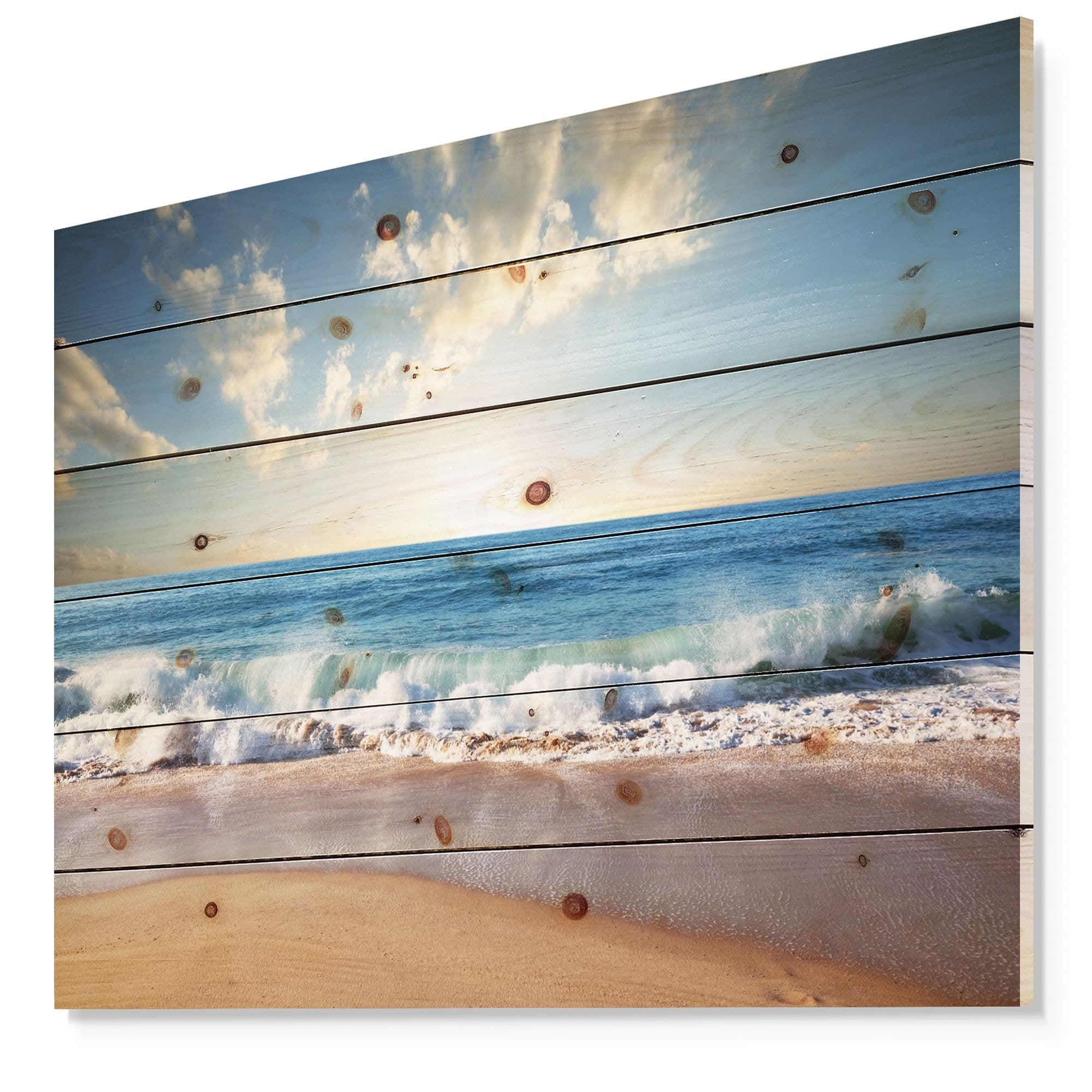 Designart 'Sea Sunset' Seascape Photography Print Canvas Wall Art on Natural Pine Wood, 20-in x 15-in