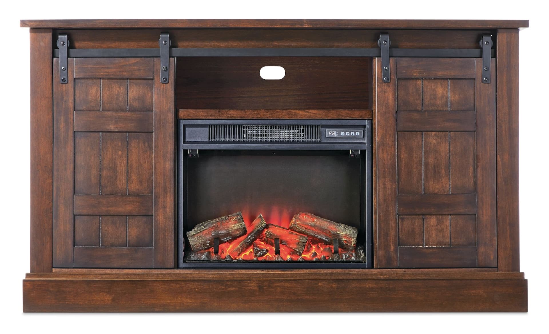 CANVAS Eastwood Electric Fireplace TV Stand, 60-in, 1500W, Includes Remote Control, Brown