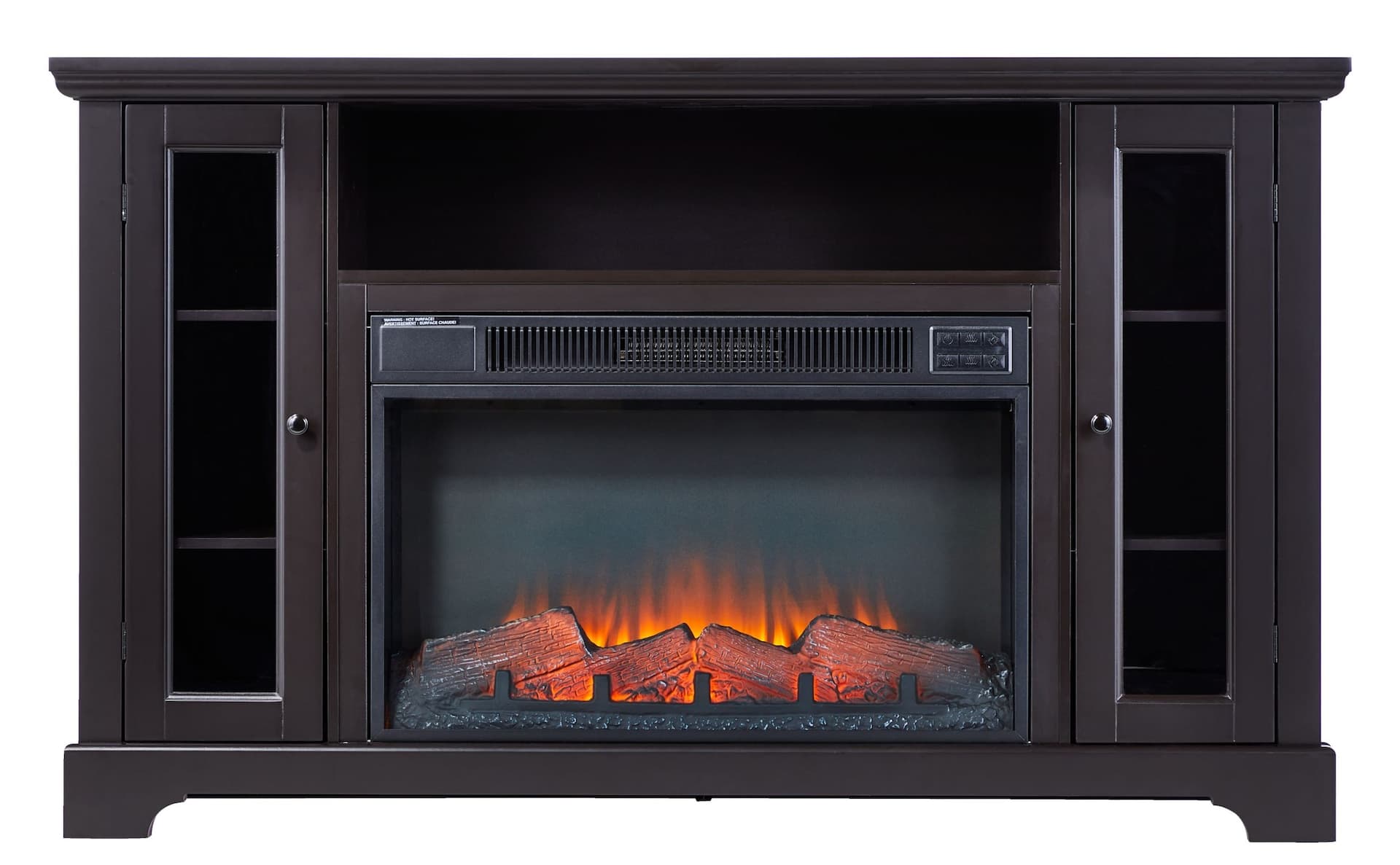 CANVAS Kingwood Media Electric Fireplace TV Stand, 57-in, 1500W, Includes Remote Control, Brown