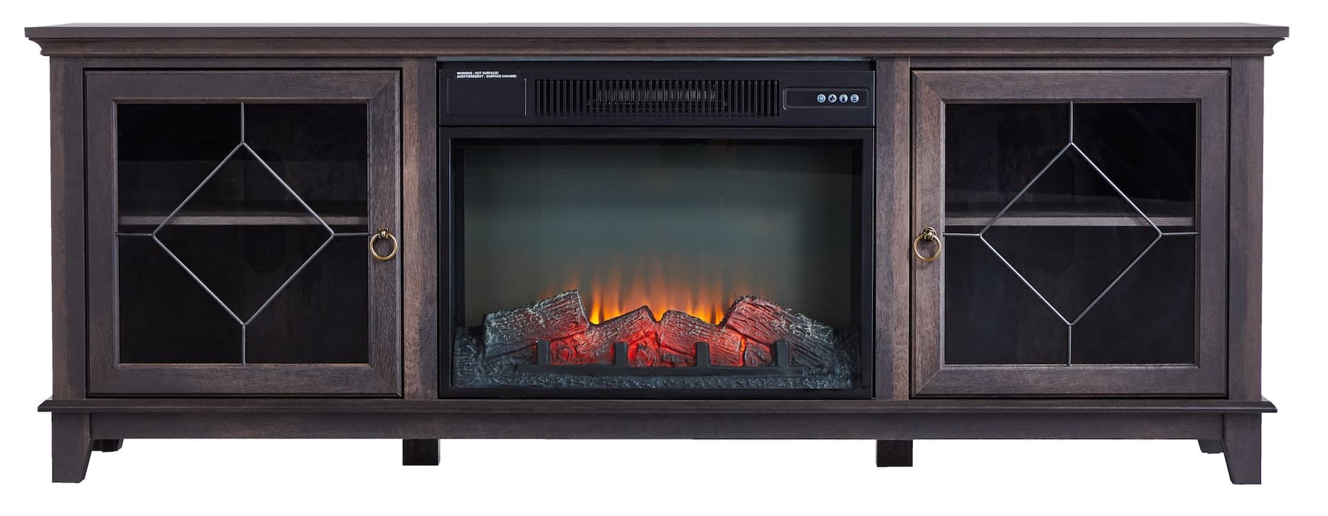 CANVAS Lotus Media Electric Fireplace TV Stand, 67-in, 1500W, Includes Remote Control, Brown