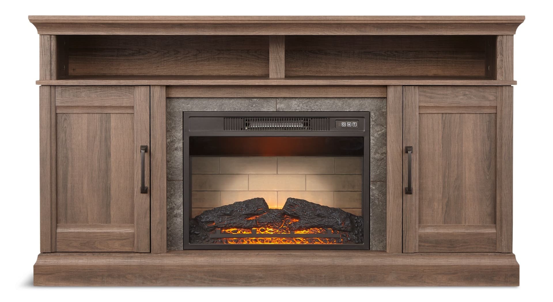 CANVAS Abbotsford Media Console Electric Fireplace TV Stand, 60-in, 1400W, Includes Remote Control, Brown