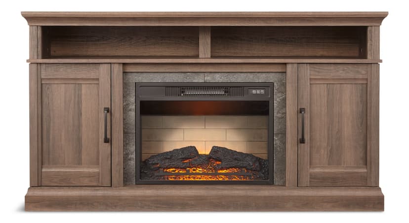 CANVAS Abbotsford Media Console Electric Fireplace TV Stand, 60-in, 1400W, Includes Remote Control, Brown