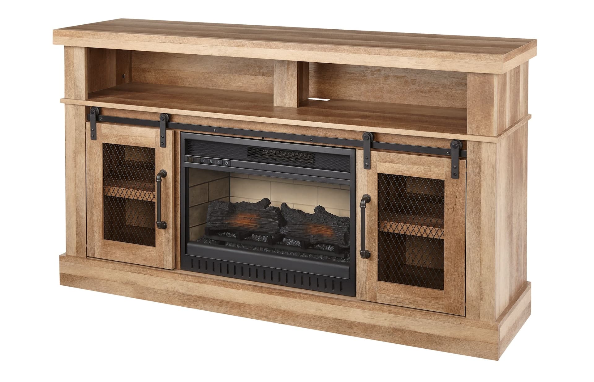 CANVAS Hanover Media Electric Fireplace TV Stand, 58-in, 1400W, Includes Remote Control, Brown