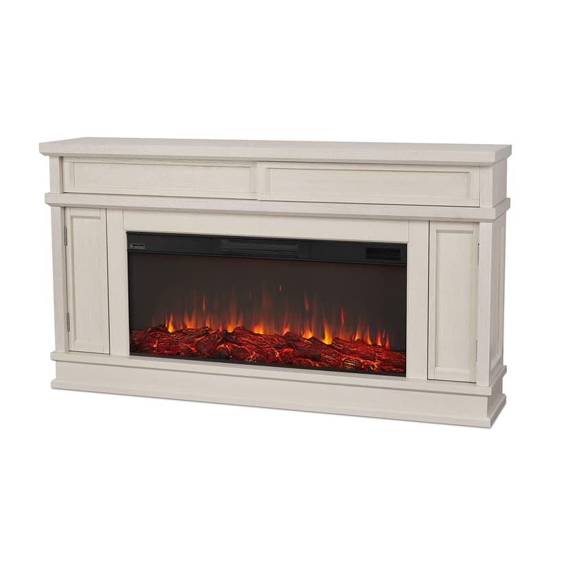 Real Flame Torrey Landscape Media Indoor Electric Fireplace TV Stand, 60-in, 1500W, Includes Remote Control & Firebox, Bone White