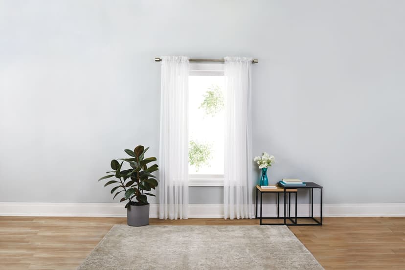 For Living Sheer Viole Window Curtain with Rod Pocket, White, 54-in x 84-in, 2-pk