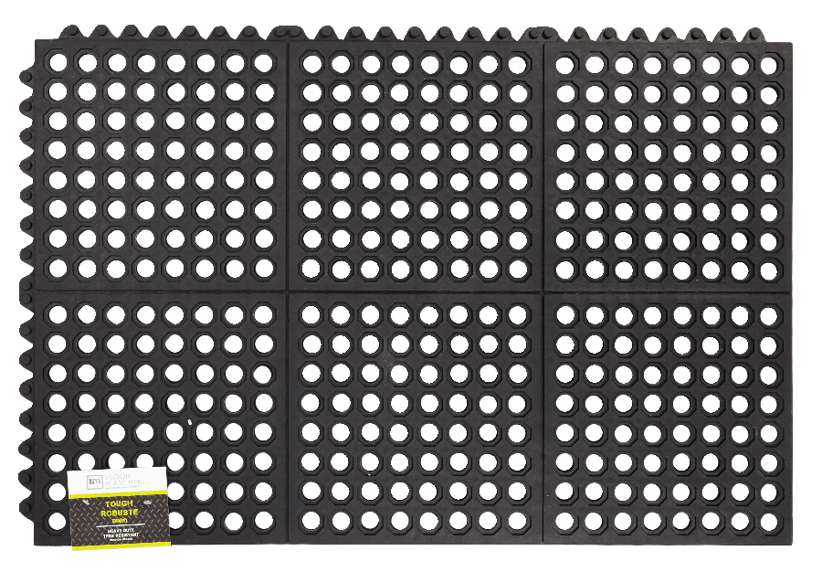 For Living Hex Tile Indoor/Outdoor Rubber Mat, Black, 24-in x 36-in