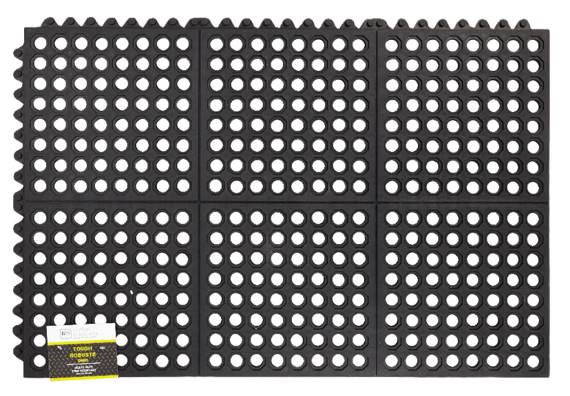 For Living Hex Tile Indoor/Outdoor Rubber Mat, Black, 24-in x 36-in