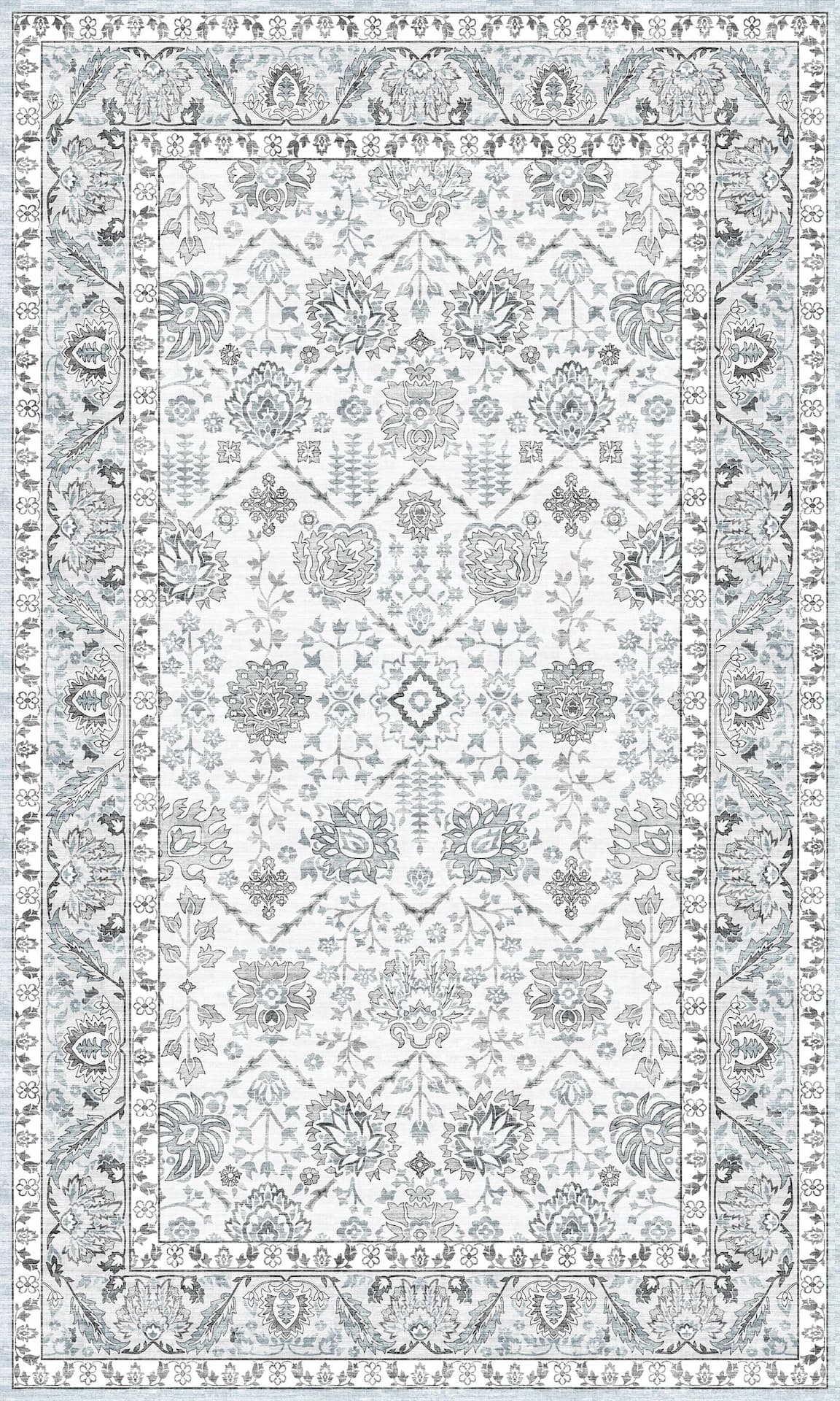 Indoor PVC Kitchen/Office Mat with Non-Slip Backing, Blue/Grey Pattern, 18x30-in