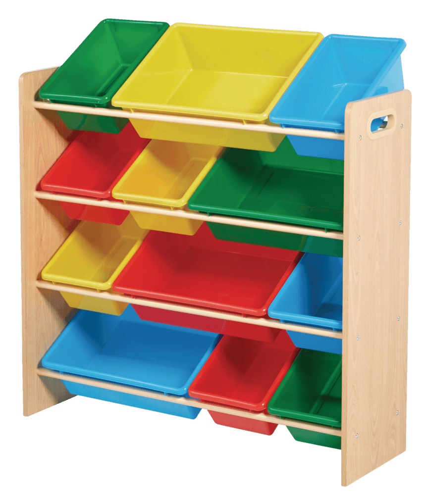 For Living Kids 12-Bin Bedroom/Playroom Toy Storage Organizer, Yellow