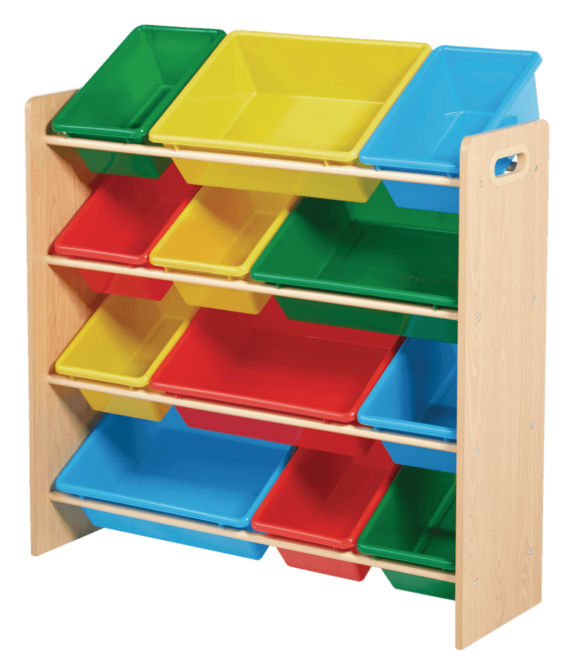 For Living Kids 12-Bin Bedroom/Playroom Toy Storage Organizer, Yellow