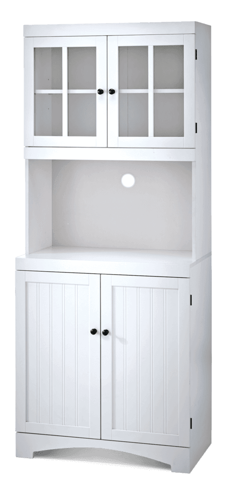 For Living 4-Door Open Shelf Freestanding Kitchen Pantry Storage Cabinet, Cream