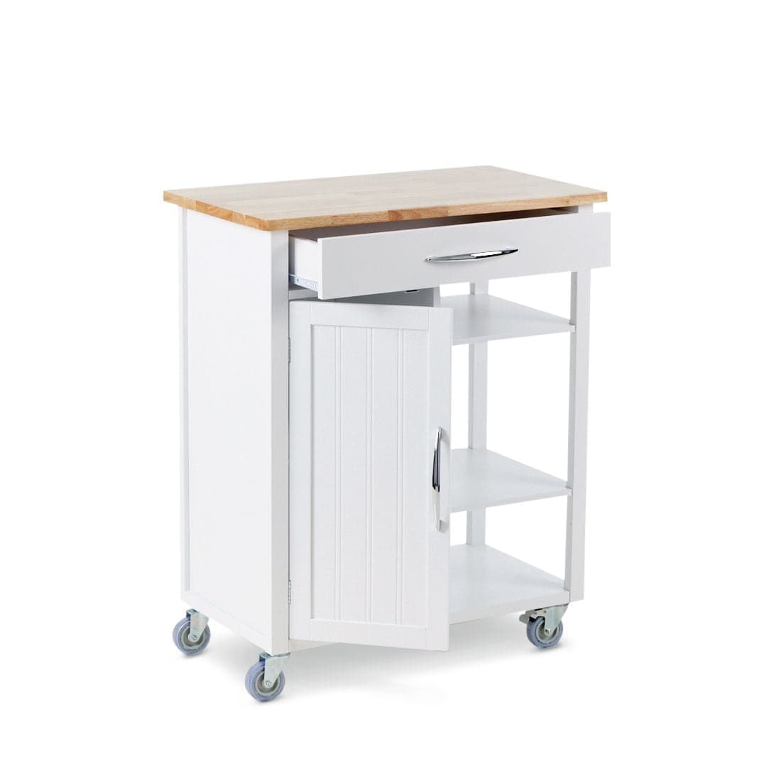 For Living Wood Top Kitchen Utility Storage Cart/Island With Locking Wheels, White