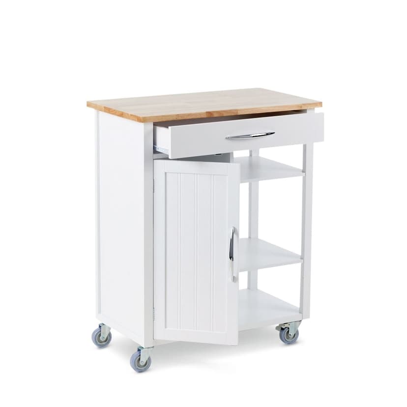 For Living Wood Top Kitchen Utility Storage Cart/Island With Locking Wheels, White