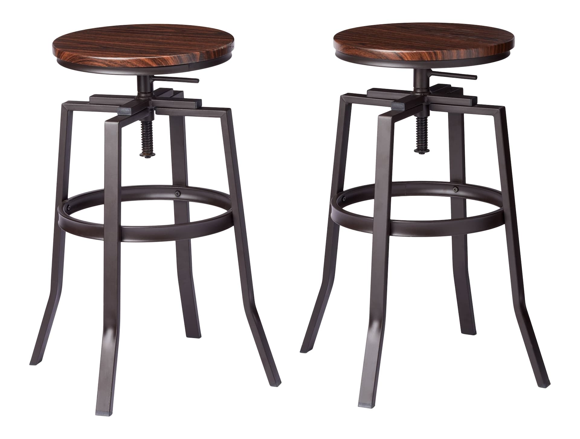 CANVAS Turner Metal Swivel Bar Stool Adjustable Height (2-Piece Set), Black/Brown