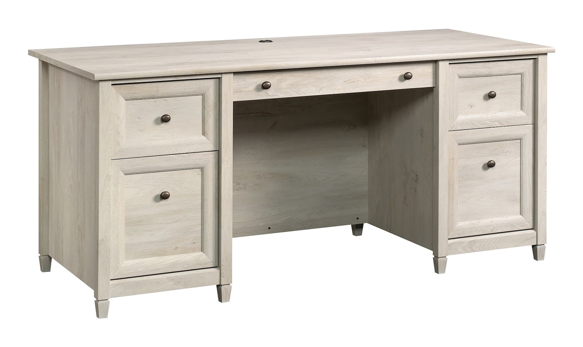 Sauder Edge Water Home Office Executive Desk With File Drawers, Chalked Chestnut Finish