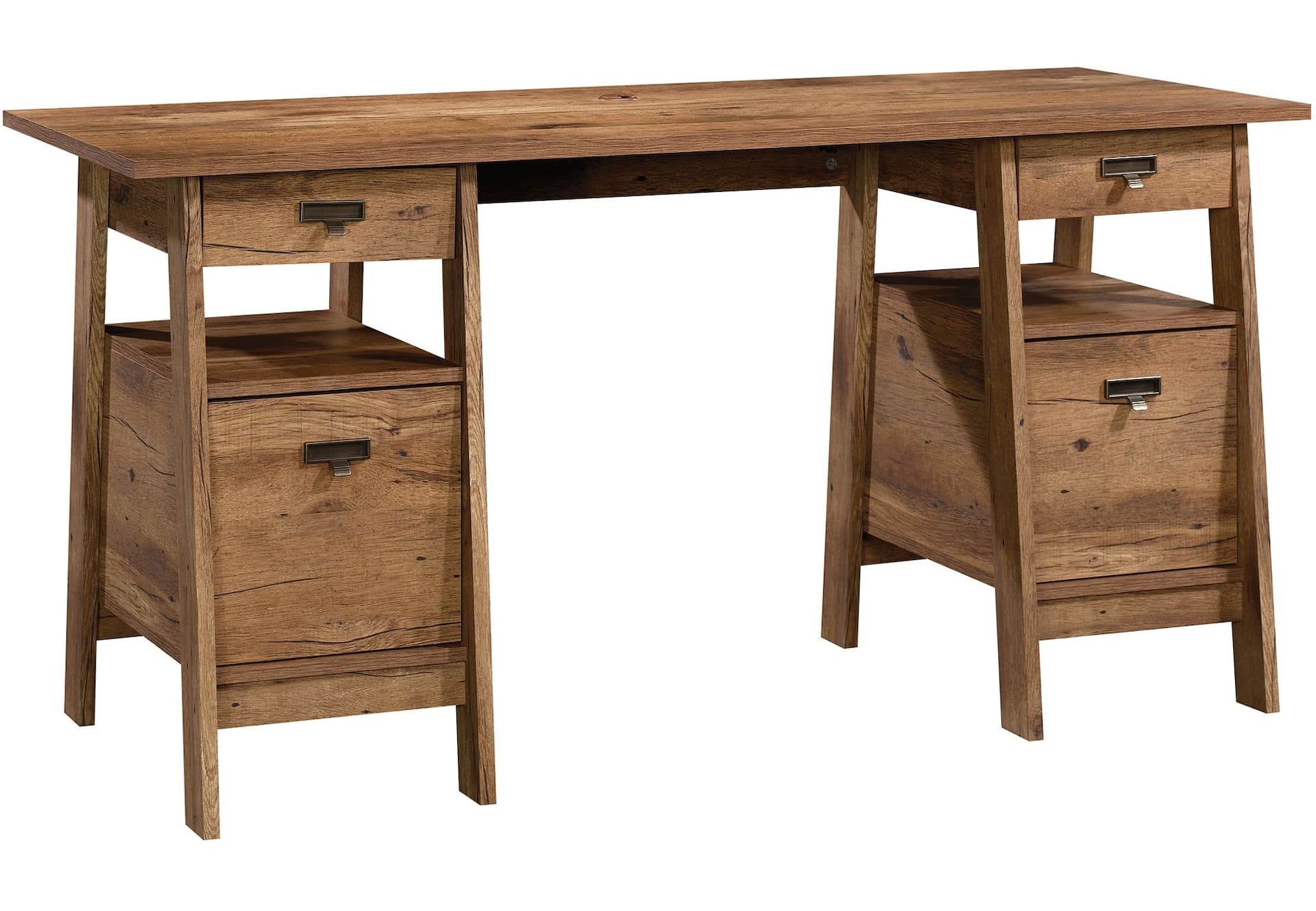Sauder 4-Drawer Home Office Executive Trestle Desk With File Storage, Vintage Oak Finish