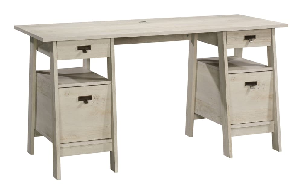 Sauder 4-Drawer Home Office Executive Trestle Desk With File Storage, Chalked Chestnut