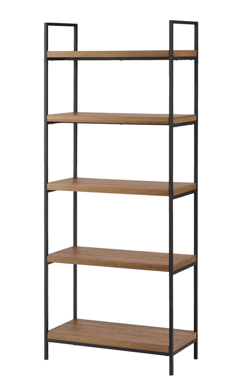 CANVAS Robson 5-Tier Metal Frame Bookcase With Storage, Oak Finish