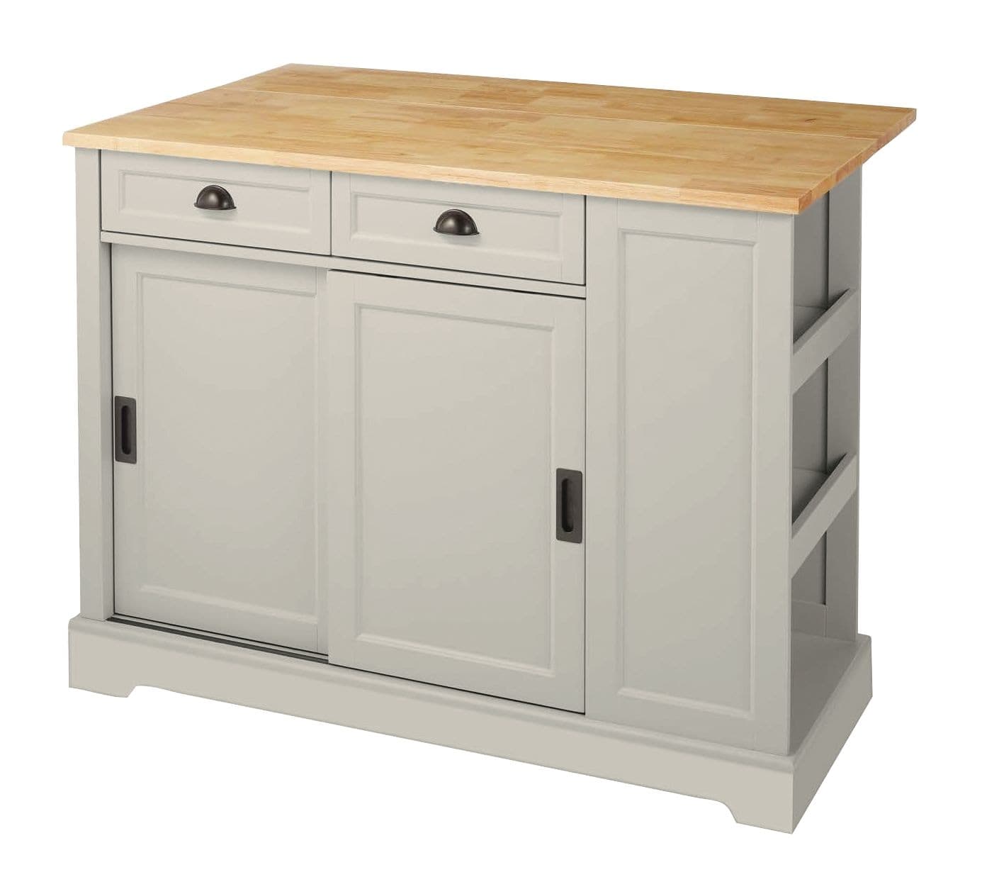 CANVAS Olsen Wood Top Sliding Door Kitchen Storage Island with Folding Leaf, Grey