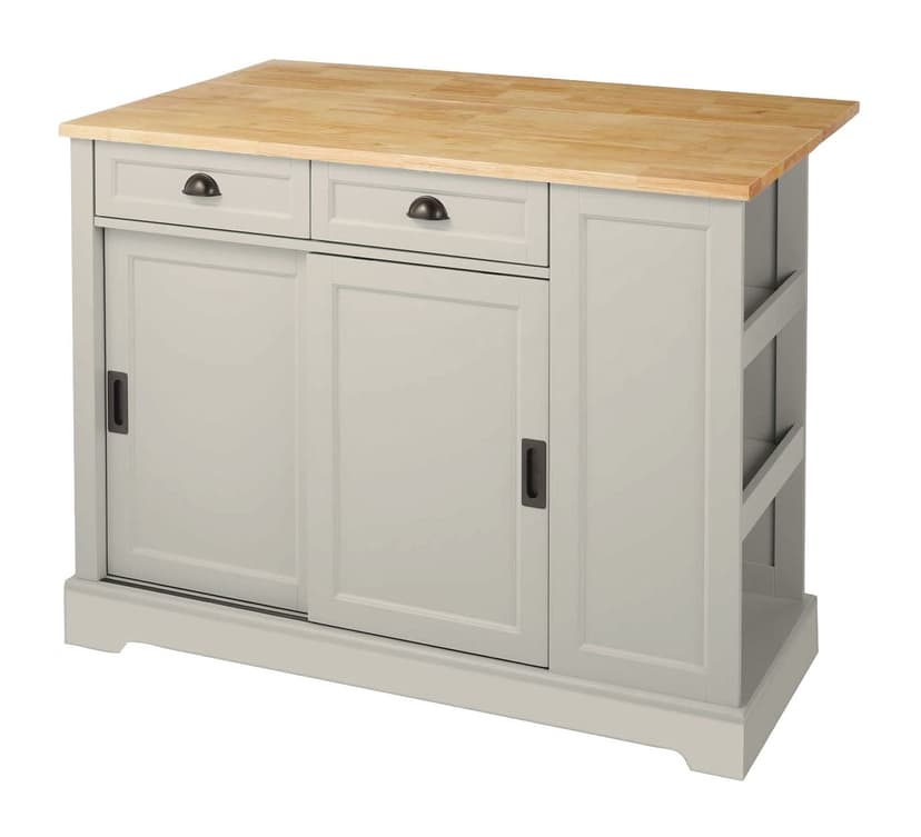 CANVAS Olsen Wood Top Sliding Door Kitchen Storage Island with Folding Leaf, Grey