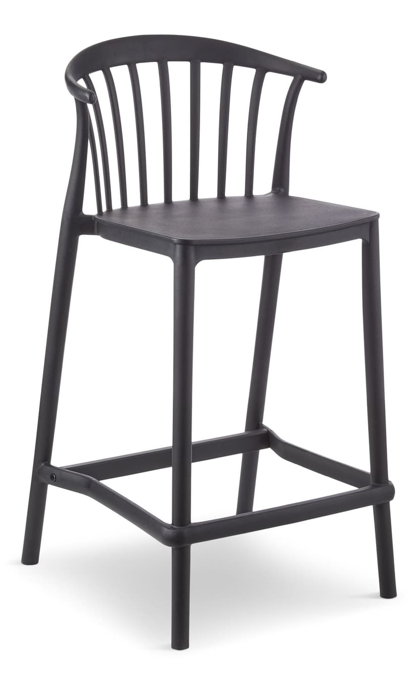 For Living Elevated Plastic Bar Stool with Footrest, Black