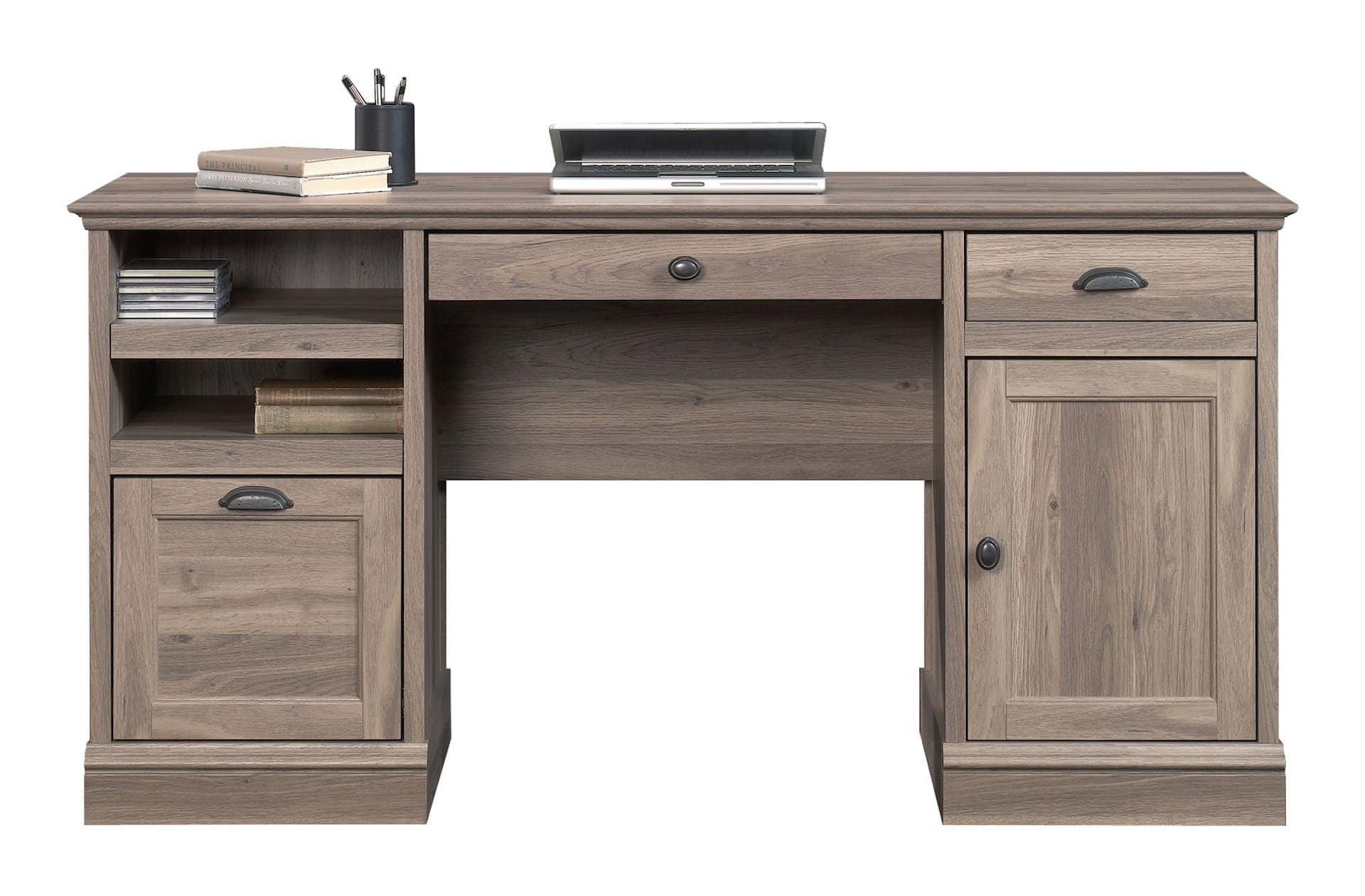Sauder Barrister Lane Home Office Executive Desk With Storage, Salt Oak Finish