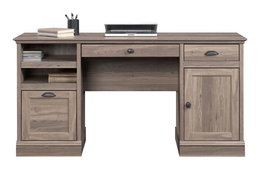 Sauder Barrister Lane Home Office Executive Desk With Storage, Salt Oak Finish