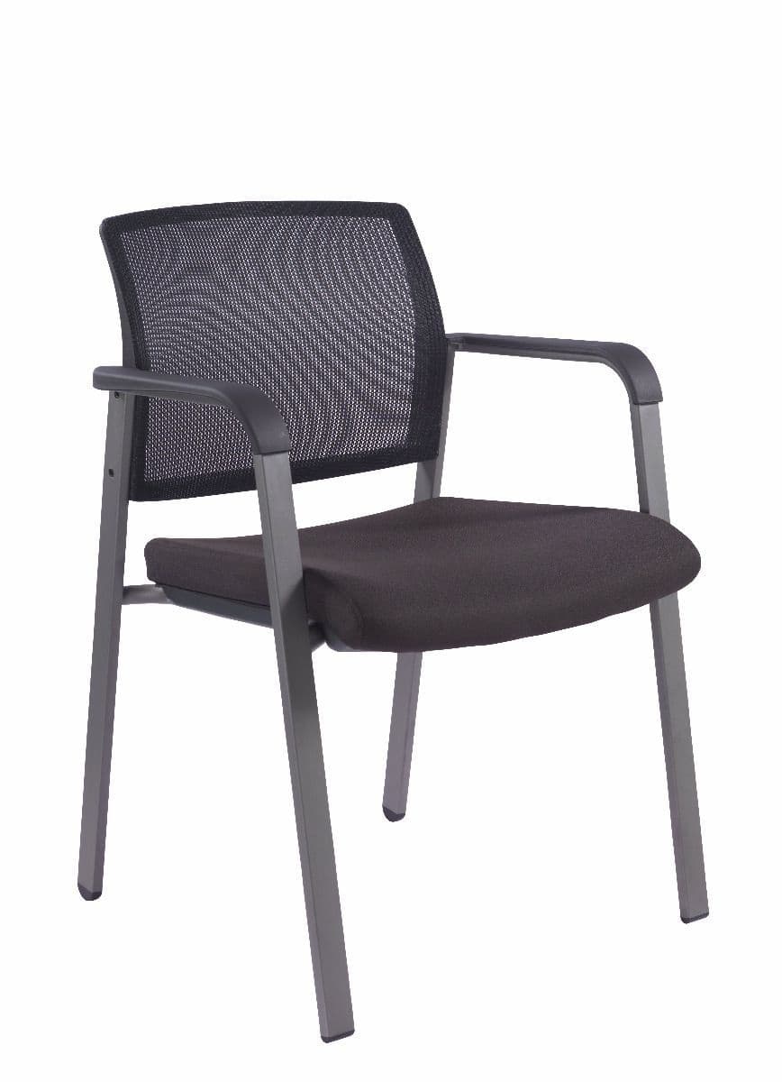 TygerClaw Stackable Mesh Back Upholstered Seat Office Guest Chair With Armrests, Black