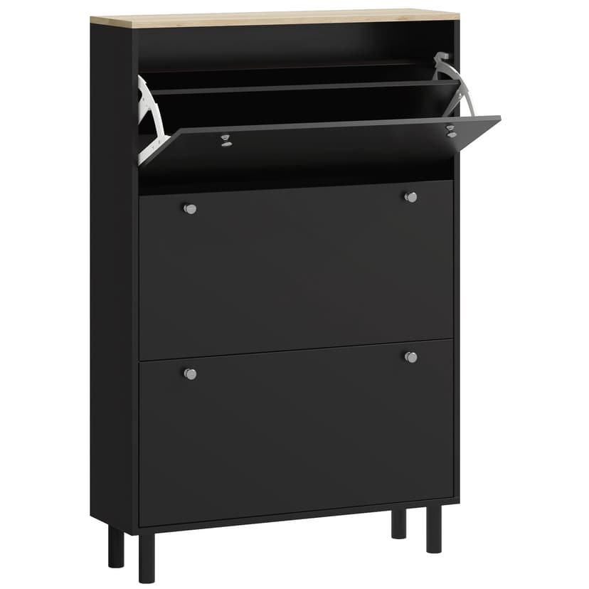 HOMCOM Narrow 3-Tier Shoe Storage Cabinet Organizer with Flip Drawers & Adjustable Shelves, Black