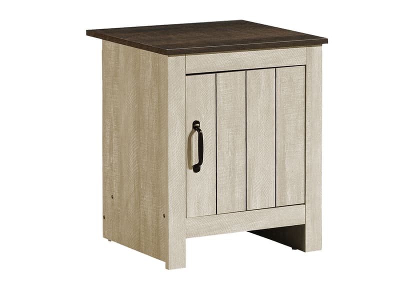 Monarch Harlow Accent/Side Table with Storage Cabinet & Dark Oak Top, End Table, Light Beige, 22-in
