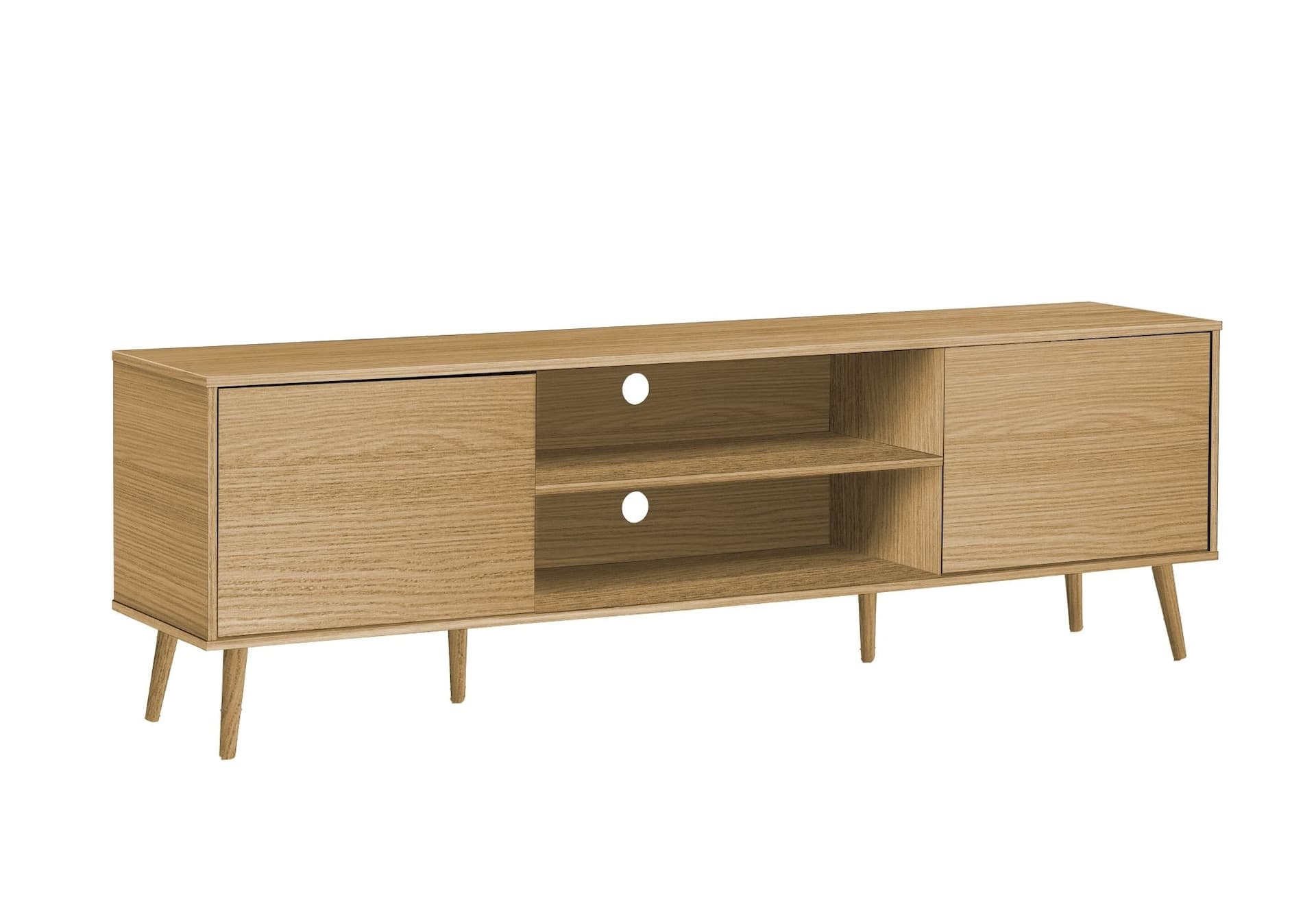 Monarch Harlan 2-Door Wood-Look TV Stand with Closed Storage Cabinet & Open Shelves, Natural, 72-in
