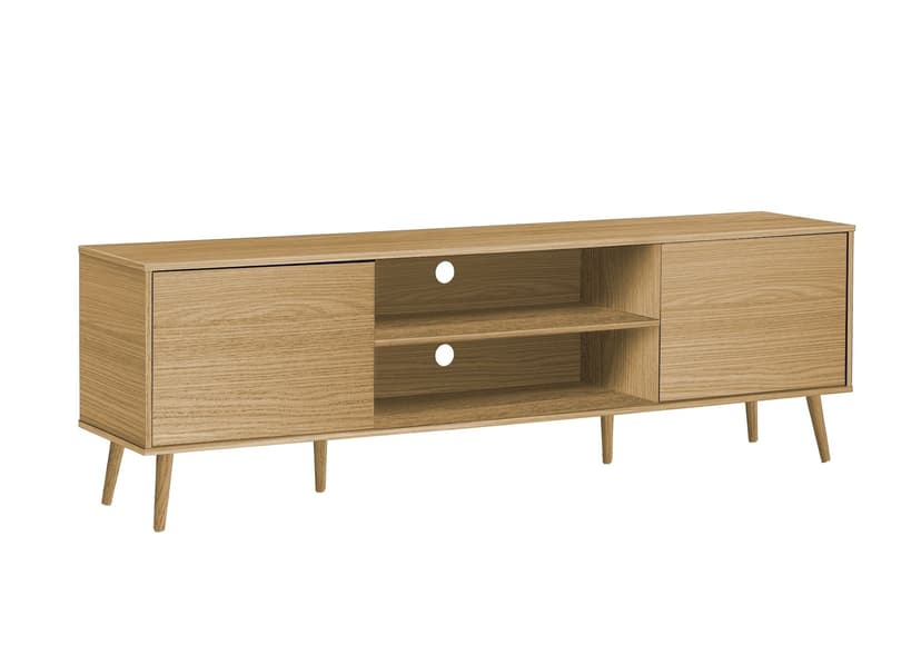 Monarch Harlan 2-Door Wood-Look TV Stand with Closed Storage Cabinet & Open Shelves, Natural, 72-in