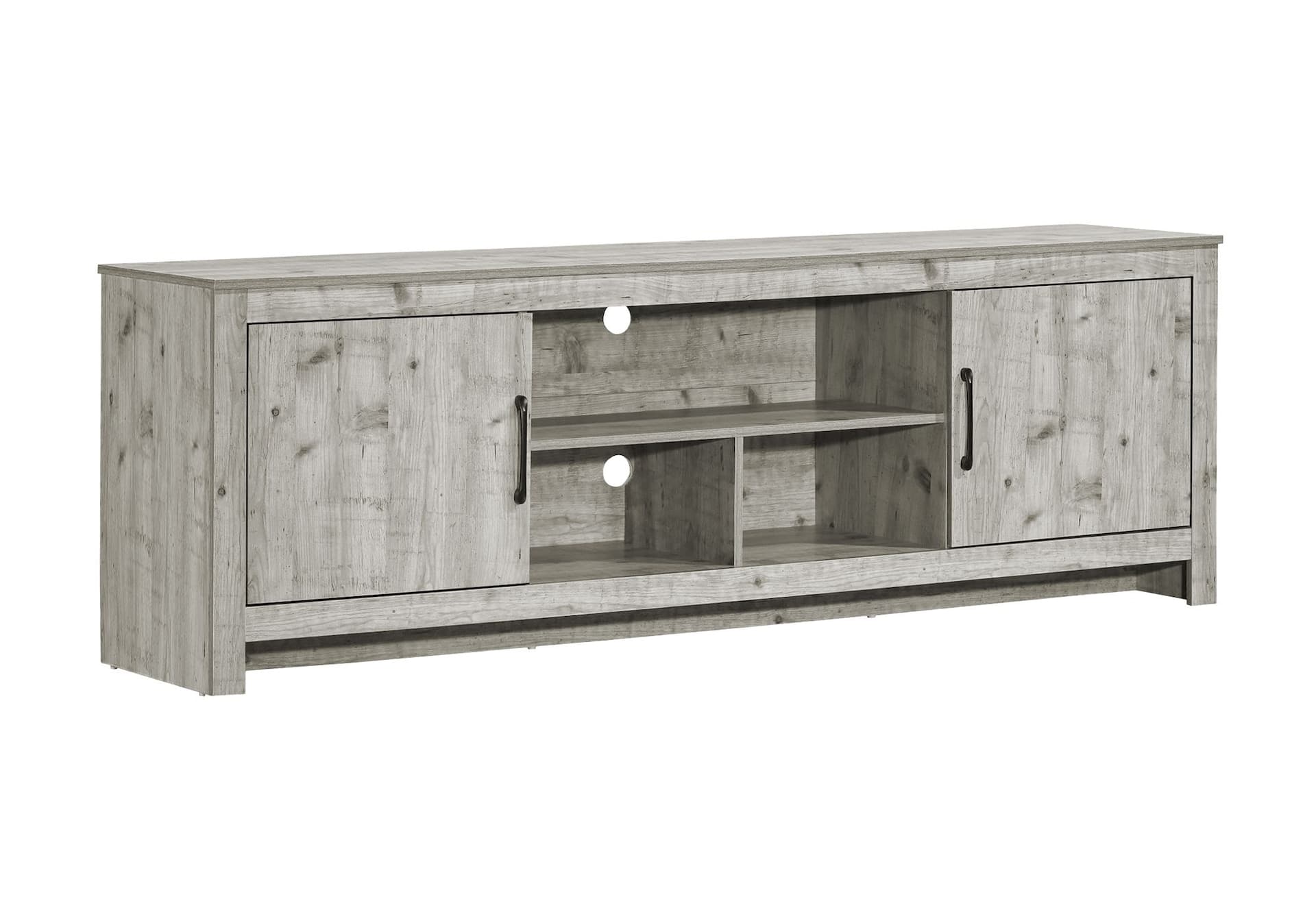 Monarch Orwyn 2-Door TV Stand with Cabinet & Open Storage, Rustique Grey, 72-in